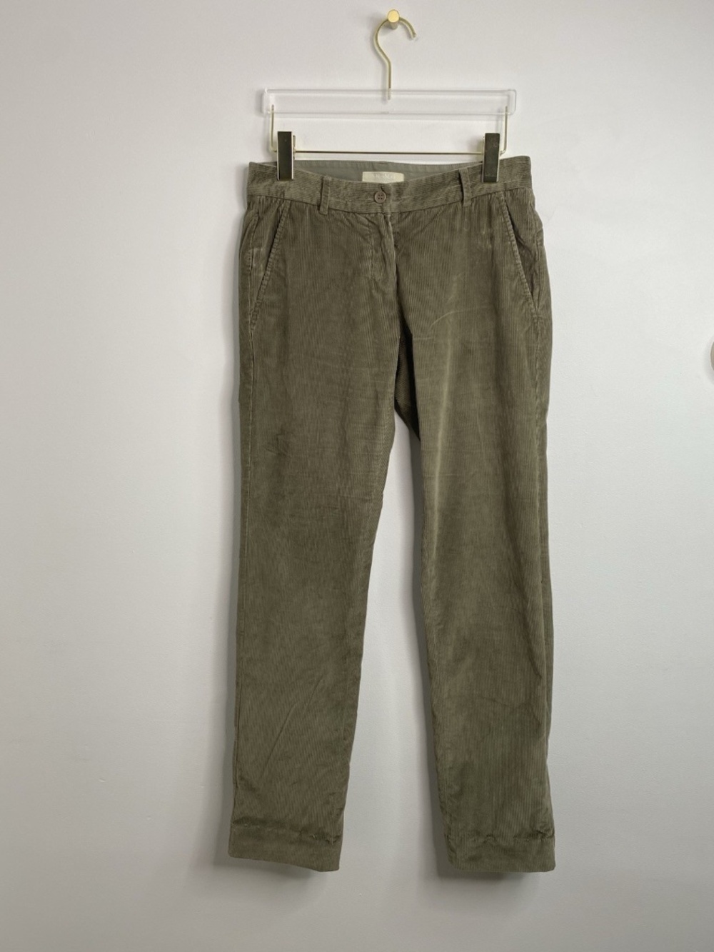 S Max Mara Women's Sz US 4 Corduroy Pants Green Olive Preppy Designer